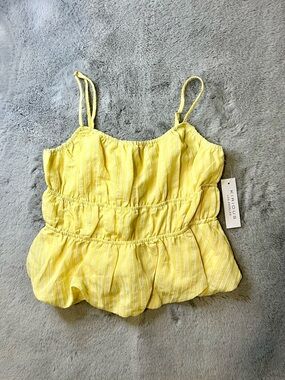 Kurious Los Angeles Yellow Striped Ruffle Crop Tank